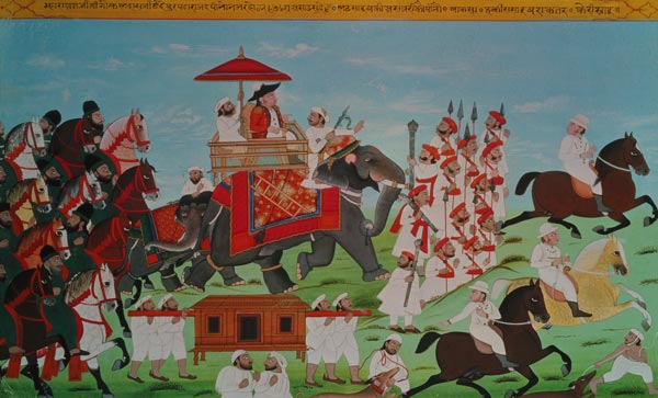 Colonel James Todd travelling by elephant through Rajasthan with his Cavalry and Sepoys von Indian School