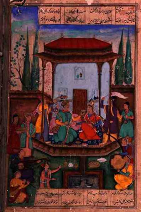 Iskandar Enthroned, folio 88a, from 'The Mirror of Alexander', written by Amir Khusrau Dihlavi (1253 von Indian School