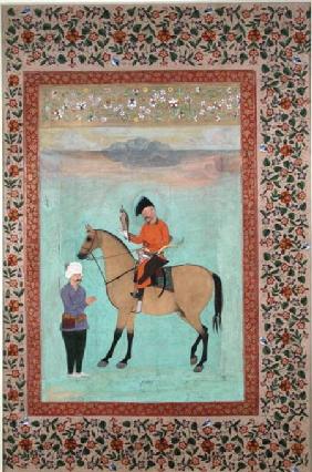 Ms E-14 Shah Abbas (1571-1629) on a horse holding a falcon c.1620