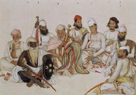Nine courtiers and servants of the Raja Patiala, c.1817 (pencil & gouache on paper) 1817