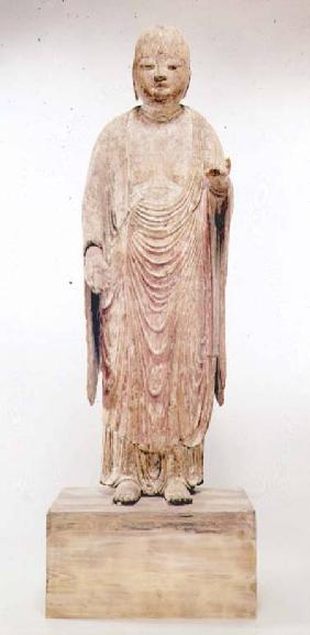 Carved wooden statue of Jizo (Japanese god) of the Heian period 11th centu