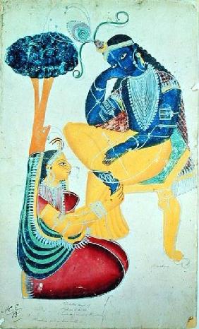 The God Krishna with his mortal love, Radha  on