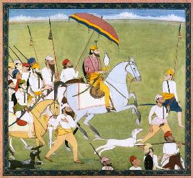 Rajah Dhian Singh (1796-1840) hunting with companions c.1834-40