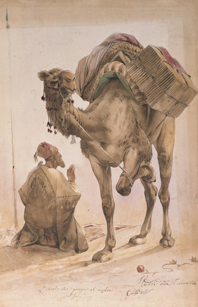 Praying Arab with a Secured Camel von Ippolito Caffi
