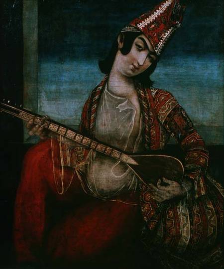 Young Woman Playing a Guitar von Iranian School