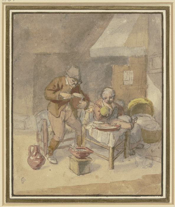 Bauernfamilie mit zwei Kindern bei der Mahlzeit von Isaac van Ostade