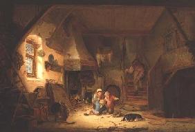 Children Playing by a Cottage Fire 1641