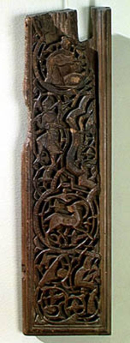 Carved panel decorated with a lute player von Islamic School