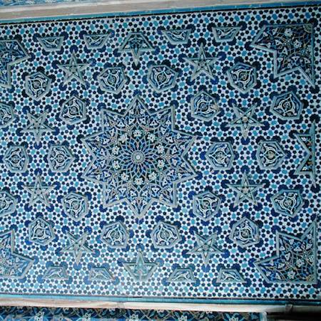 North portal tile panel, one of a pair with protruding palmettes and stars encircling the central su von Islamic School