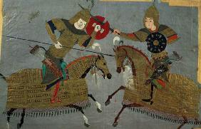 Two warriors on horseback in combat, School of Tabriz c.1480