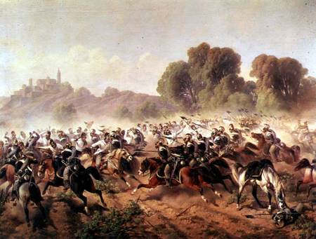 Detail of the Charge of the Battalion of Genova and Savoia Cavalry at the Volta Mountains von Scuola pittorica italiana