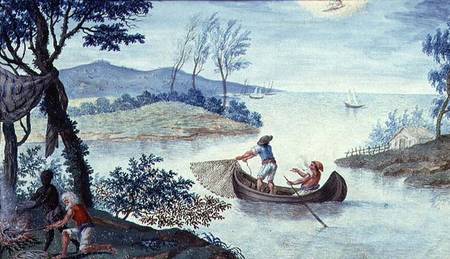 Fishing scene depicting the month of July, one of a series of twelve von Scuola pittorica italiana