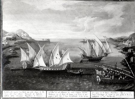 Incident off Patras between the Venetian Captain Ivanovich da Dabrota and the Turkish Pirate Barbaro von Scuola pittorica italiana