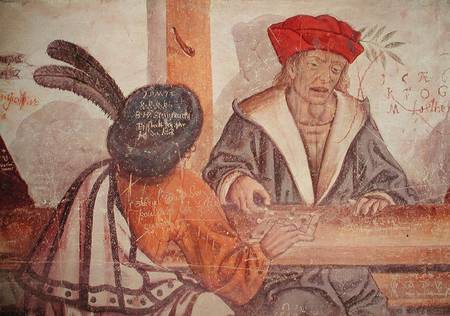 Interior of an Inn, detail of two men playing a board game von Scuola pittorica italiana