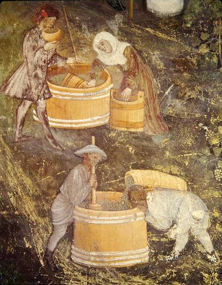 The Month of October, detail of grape-pickers and vats von Scuola pittorica italiana
