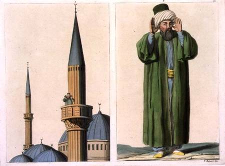 Public Muezzin and detail, plate 37 from Part III, Volume I of 'The History of the Nations', engrave von Scuola pittorica italiana