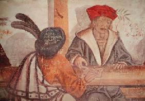 Interior of an Inn, detail of two men playing a board game