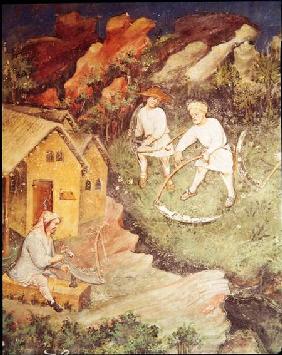The Month of July, detail of reaping c.1400