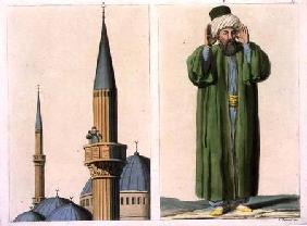 Public Muezzin and detail, plate 37 from Part III, Volume I of 'The History of the Nations', engrave