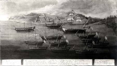 The Venetian fleet led by Captain Ivanovich da Dabrota against Turkish Pirates at Durazzo von Scuola pittorica italiana