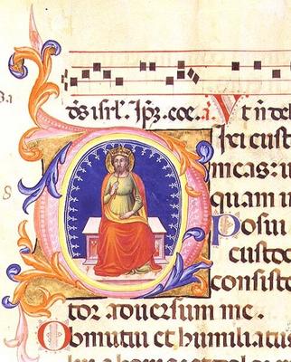 Ms 559 f.38v Historiated initial 'O' depicting St. Matthew, from the Psalter of Santa Maria Novella, von Italian School, (14th century)