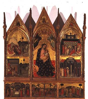 Triptych: Madonna and Child Enthroned flanked by scenes from the life of St. Bartholomew with a pred von Italian School, (14th century)