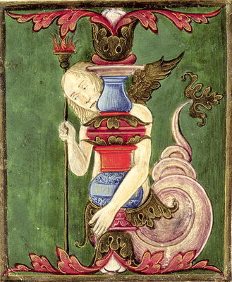 Historiated initial 'I' depicting a Winged Mermaid (vellum) von Italian School, (15th century)