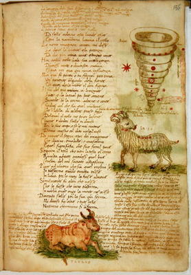 Ms Ital 483 P.4.7 f.156v Aries and Taurus, from the 'Dittamondo' by Fazio degli Uberti (vellum) von Italian School, (15th century)