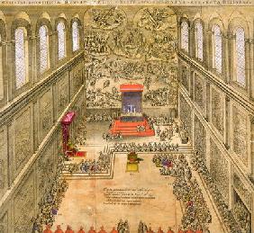 Audience Chapel at the Vatican (colour engraving) 18th