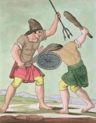 Roman Gladiators, from 'L'Antica Roma', 1825 (colour litho) von Italian School, (19th century)