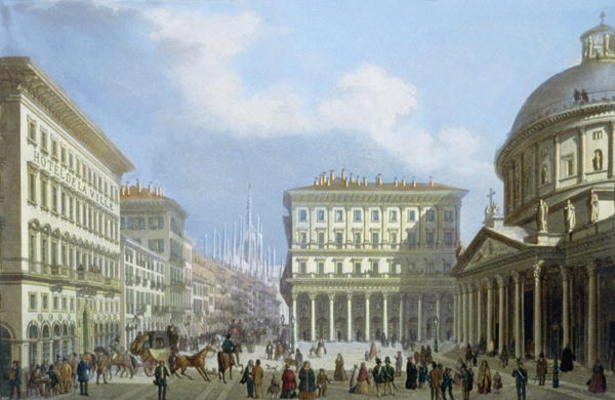 The City Hall and Piazza di San Carlo from 'Views of Milan and its Environs' (colour litho) von Italian School, (19th century)