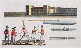 Chatham Barracks, a Military Punishment called the 'Triangle' and Congreve Rockets, plate 17 from 'T 1862