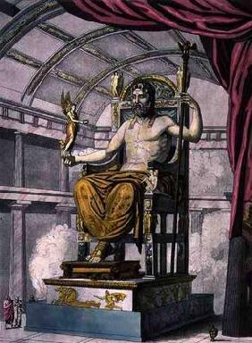 Statue of Jupiter in a Temple, from 'Costumi dei Romani', engraved by Angelo Biasioli (1790-1830), c 1833