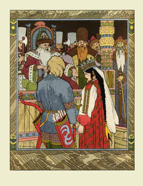Illustration zum Märchen Iwan Zarewitsch, der Feuervogel und der graue Wolf von Ivan Jakovlevich Bilibin