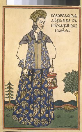 Mädchen von Wologda in festlicher Kleidung (Postkarte) 1905