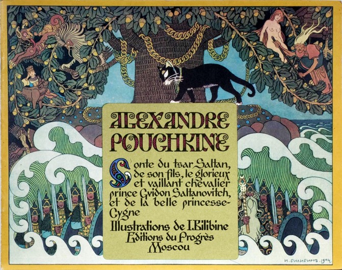 Titelseite des Buches Märchen vom Zaren Saltan von A. Puschkin von Ivan Jakovlevich Bilibin