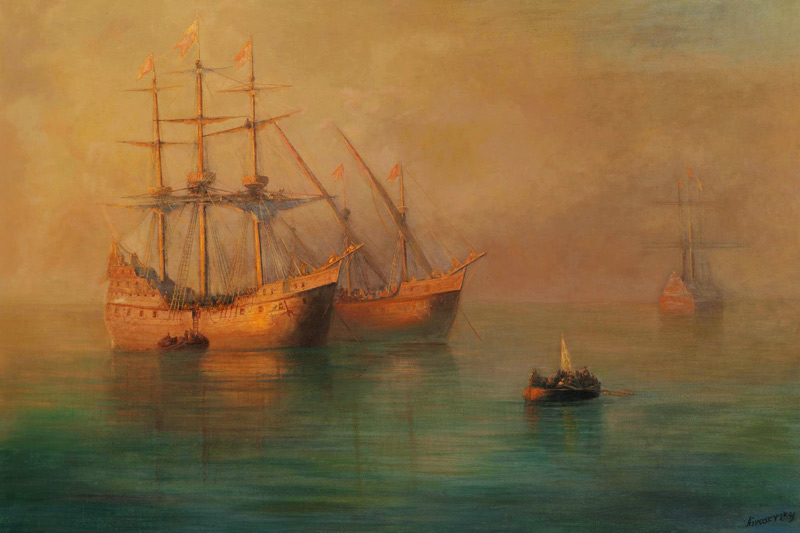 Ankunft der Flotte von Christoph Kolumbus von Iwan Konstantinowitsch Aiwasowski