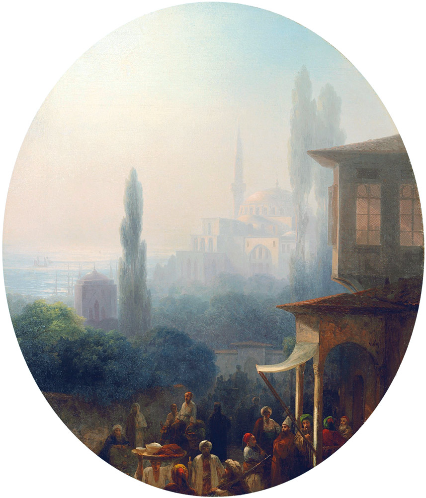 Marktszene in Konstantinopel mit der Hagia Sophia im Hintergrund von Iwan Konstantinowitsch Aiwasowski