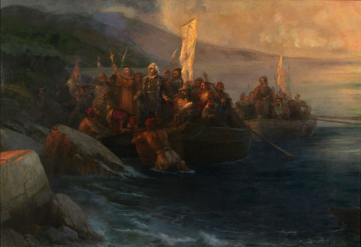 Christoph Kolumbus landet auf San Salvador am 12. Oktober 1492 von Iwan Konstantinowitsch Aiwasowski