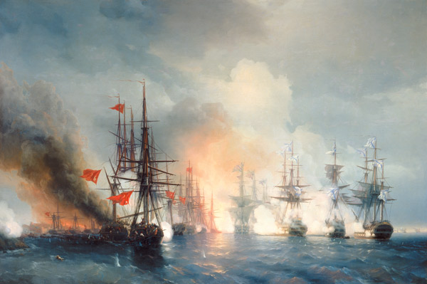 Russisch-Türkische Seeschlacht von Sinop am 18. November 1853 von Iwan Konstantinowitsch Aiwasowski