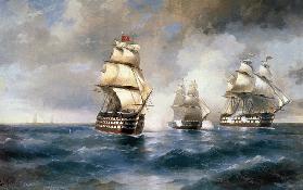 Brigg "Merkur" kämpft mit zwei türkischen Schiffe am 14. Mai 1829 1892