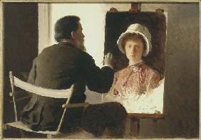 Kramskoi malt ein Porträt seiner Tochter 1884