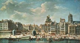 A square on the banks of the Seine in Paris 18th c.