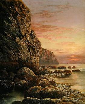 Seascape with Cliff at Sunset, 1889 (oil on canvas) 19th