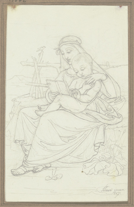 Maria auf einer Rasenbank, mit dem Jesuskind lesend von Johann Baptist Kirner
