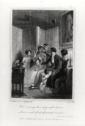 Family Scene - Evening in the Drawing Room, from 'The Social Day' by Peter Coxe, engraved by J. Scot published