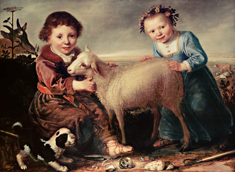 Zwei Kinder mit Lamm. von Jacob Cuyp