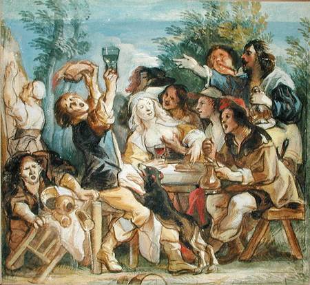 A Party Drinking Outside an Inn (w/c heightened with white on paper) von Jacob Jordaens