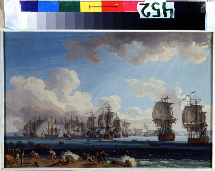 Die Seeschlacht von Cesme am 5. Juli 1770 von Jacob Philipp Hackert