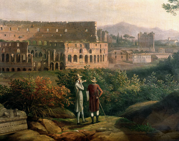 Johann Wolfgang von Goethe (1749-1832) visiting coliseum in Rome von Jacob Philipp Hackert